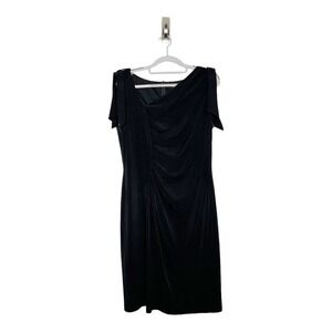 David Meister Asymmetrical Black Dress Size 10 Stretch Ruching Career Minimalist